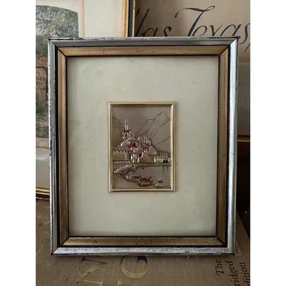 Vintage Italian Silver Framed Pictures set of 2 signed print accent wall art - Picture 2 of 16